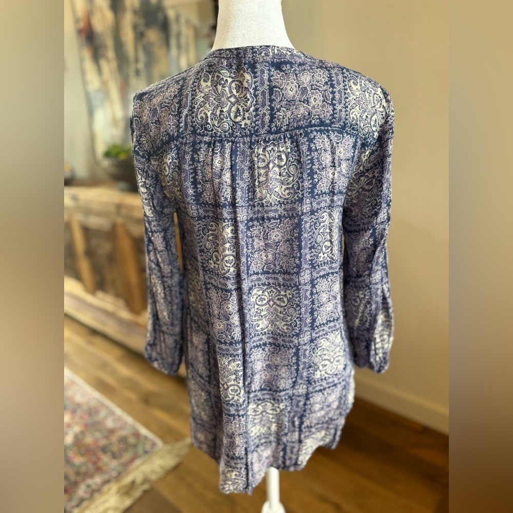 Anthropologie Akemi + Kim Peasant button up Blouse 3/4 Sleeve Purples Small boho - Picture 5 of 8